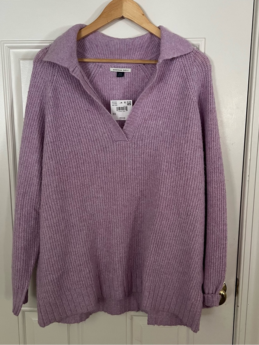 American Eagle Outfitters Lavender Collared V-Neck Ribbed Sweater